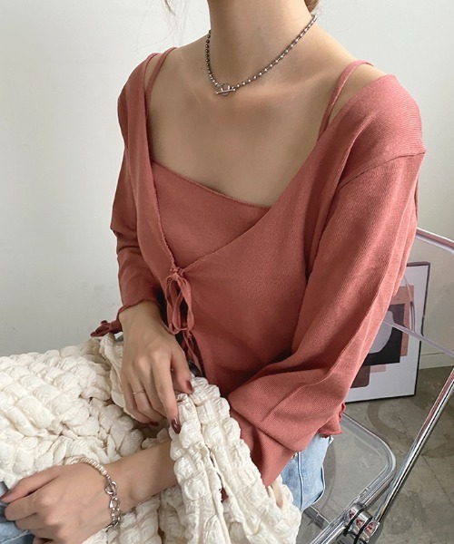 Futier land(フューティアランド)の「Wリボンカーディガン×キャミSET(カーディガン/ボレロ・レディース・ブラック/ピンク/アイボリー・FREE)」の11枚目の写真