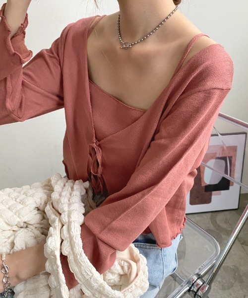 Futier land(フューティアランド)の「Wリボンカーディガン×キャミSET(カーディガン/ボレロ・レディース・ブラック/ピンク/アイボリー・FREE)」の12枚目の写真