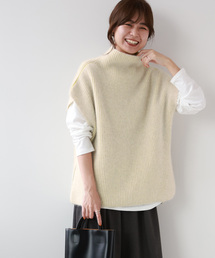 ウールフォックスバイカラータートルネックベスト