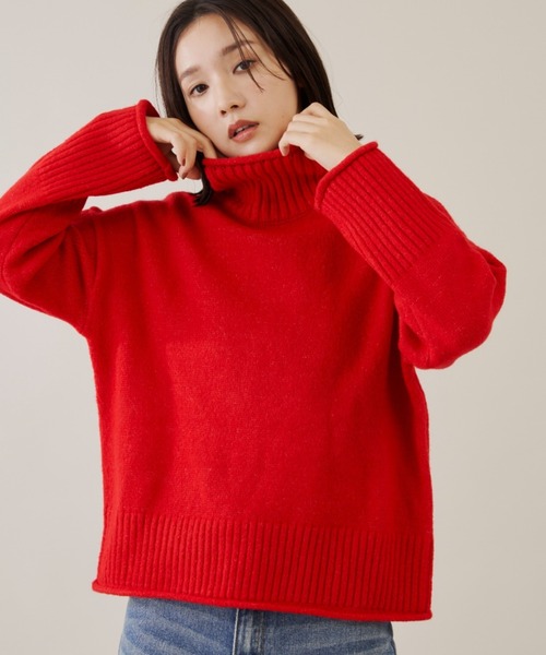 Shelly island（シェリーアイランド）の「ハイネックニット（ニット/セーター・レディース・ブラック/ブラウン/グリーン/レッド/ホワイト・FREE）」の5枚目の写真