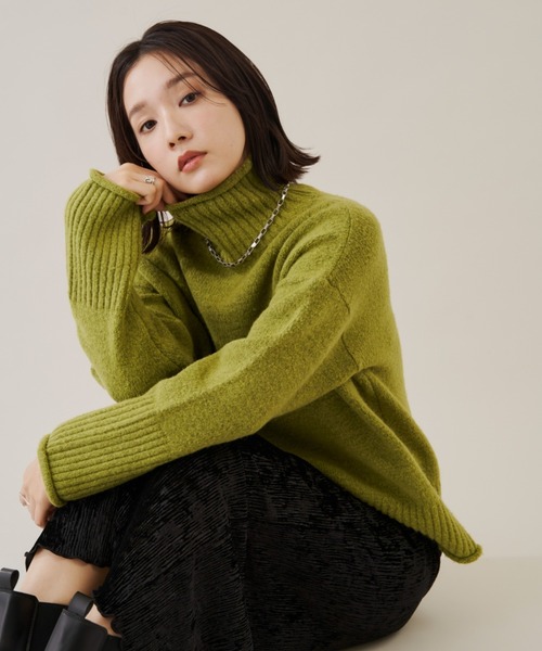 Shelly island（シェリーアイランド）の「ハイネックニット（ニット/セーター・レディース・ブラック/ブラウン/グリーン/レッド/ホワイト・FREE）」の4枚目の写真