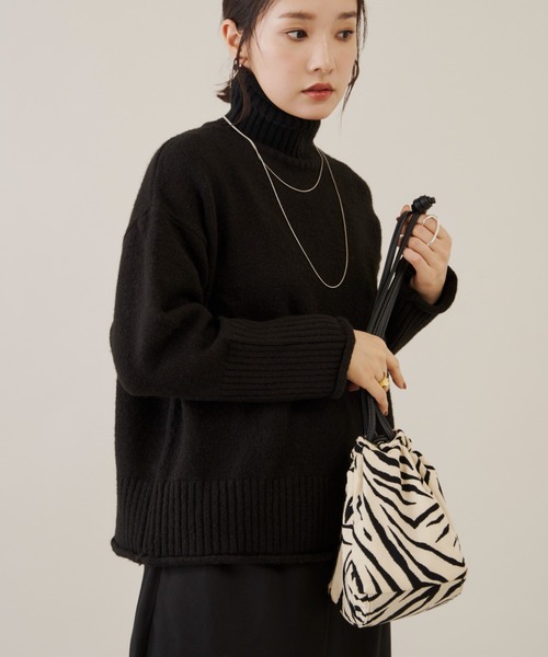 Shelly island（シェリーアイランド）の「ハイネックニット（ニット/セーター・レディース・ブラック/ブラウン/グリーン/レッド/ホワイト・FREE）」の2枚目の写真