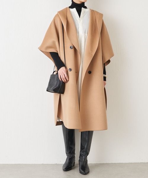 近年 美品✨BEARDSLEY ビアズリー フード ロングコート ベージュ F BEARDSLEY 4WAYコート ベージュ フード ノーカラーコート ロング