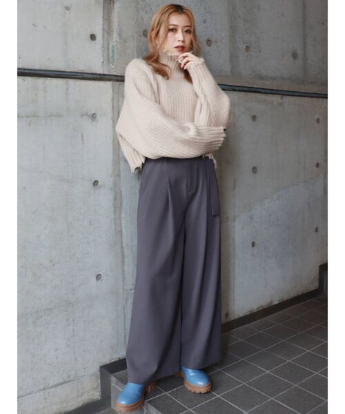 MURUA（ムルーア）の「ショートクラッシュニット（ニット/セーター・レディース・グリーン/アイボリー/ダークグレー・FREE）」の5枚目の写真