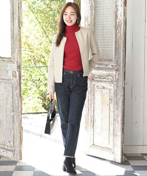 rps(アールピーエス)の「ノーカラーライダースジャケット(ライダースジャケット・レディース・ベージュ/ブラック/アイボリー・M/フリー)」の4枚目の写真