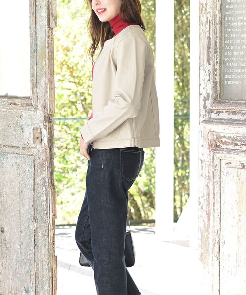 rps(アールピーエス)の「ノーカラーライダースジャケット(ライダースジャケット・レディース・ベージュ/ブラック/アイボリー・M/フリー)」の5枚目の写真