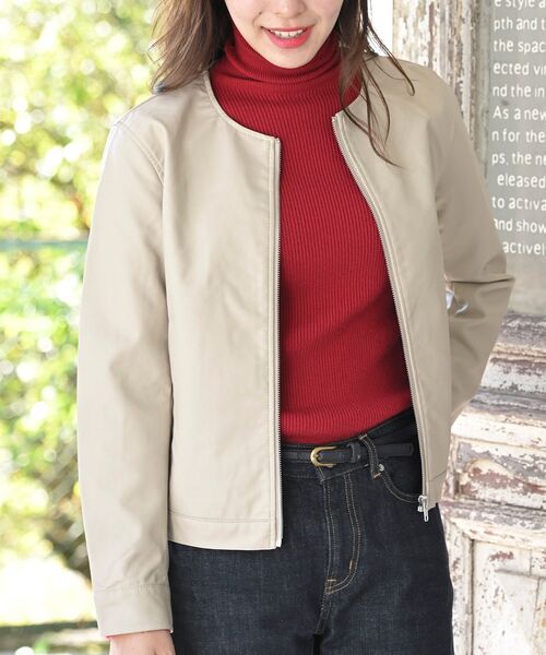 rps(アールピーエス)の「ノーカラーライダースジャケット(ライダースジャケット・レディース・ベージュ/ブラック/アイボリー・M/フリー)」の8枚目の写真