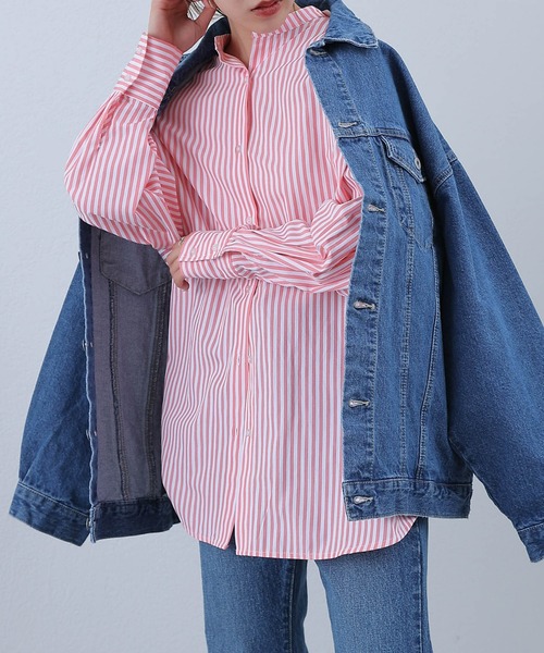ストライプバンドカラービックシャツ