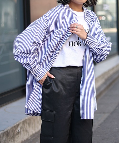 ストライプバンドカラービックシャツ
