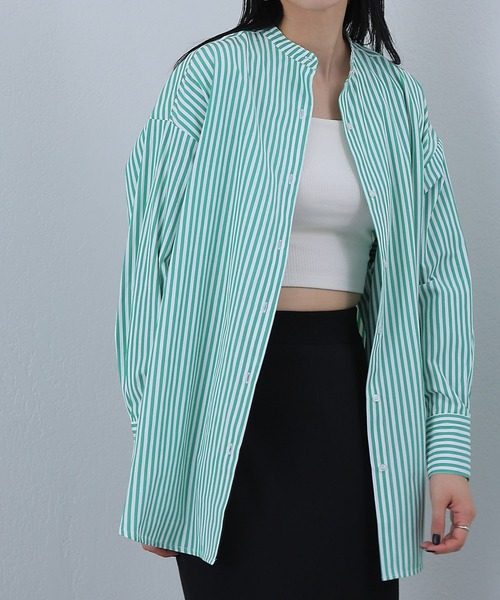 ストライプバンドカラービックシャツ