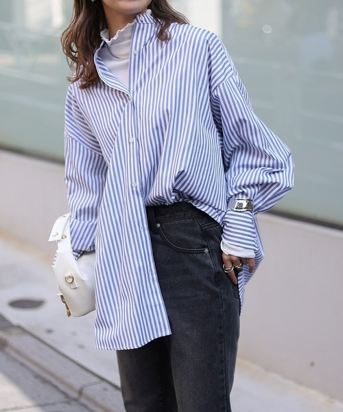 ストライプバンドカラービックシャツ
