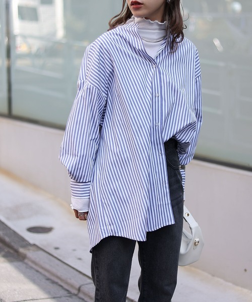 ストライプバンドカラービックシャツ