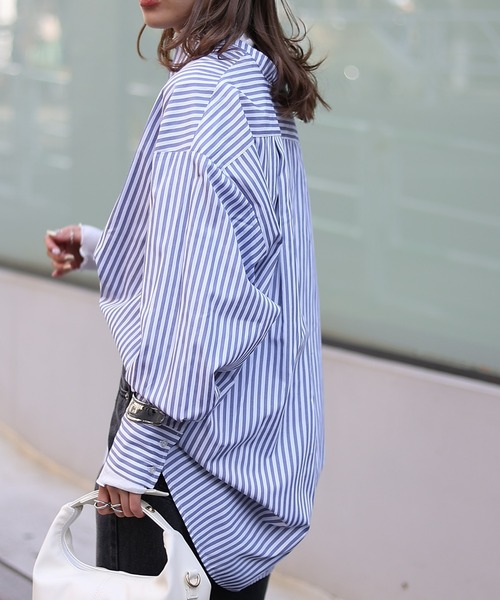 ストライプバンドカラービックシャツ