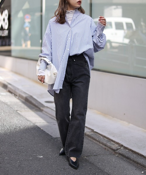 ストライプバンドカラービックシャツ