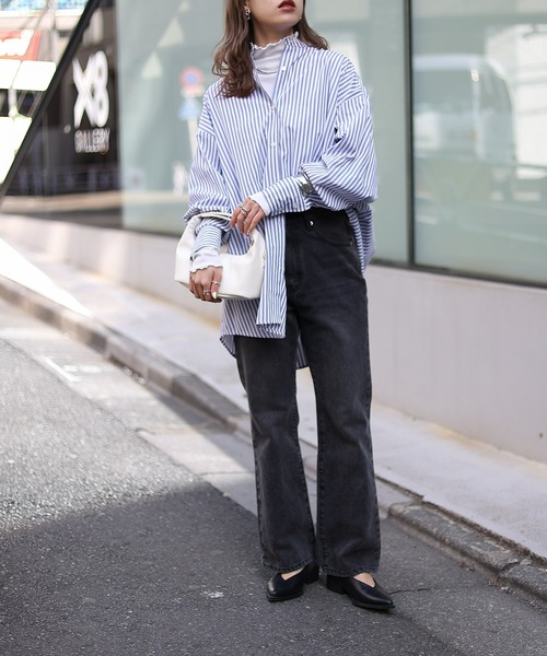 ストライプバンドカラービックシャツ