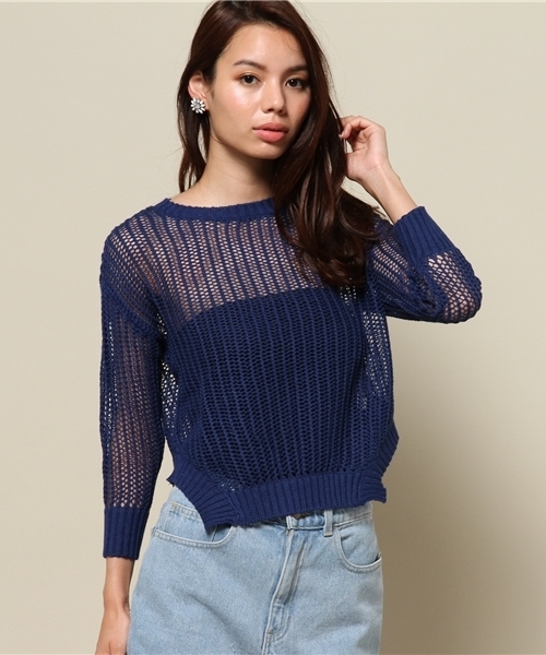 FREE'S MART（フリーズマート）の「ローゲージニット（ニット/セーター・レディース・ホワイト/ネイビー/オレンジ・MEDIUM）」の2枚目の写真