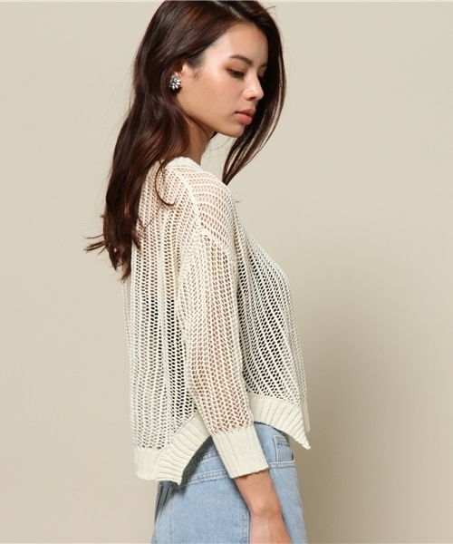 FREE'S MART（フリーズマート）の「ローゲージニット（ニット/セーター・レディース・ホワイト/ネイビー/オレンジ・MEDIUM）」の5枚目の写真