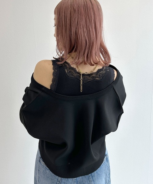 w closet（ダブルクローゼット）の「【カップ付き】レースタンクトップ（タンクトップ・レディース・サックスブルー/ブラック/オフホワイト・FREE）」の7枚目の写真