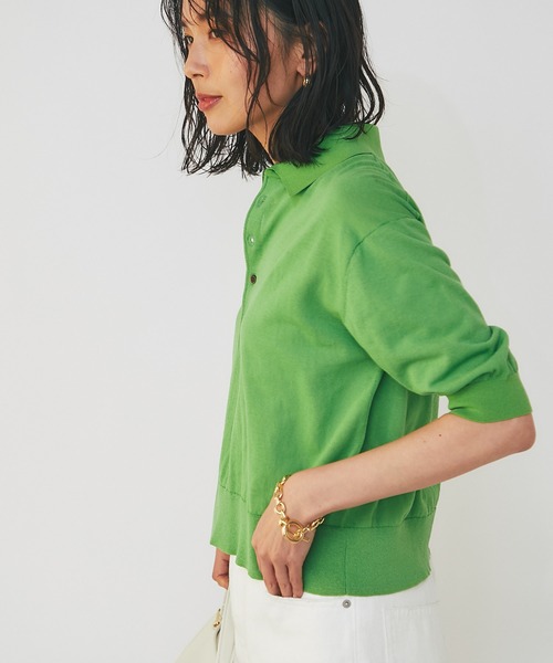 RIVE DROITE(リヴドロワ)の「さらっとした着心地抜群ニット/ハーフスリーブポロニット(ニット/セーター・レディース・グリーン/ブラック・FREE)」の15枚目の写真