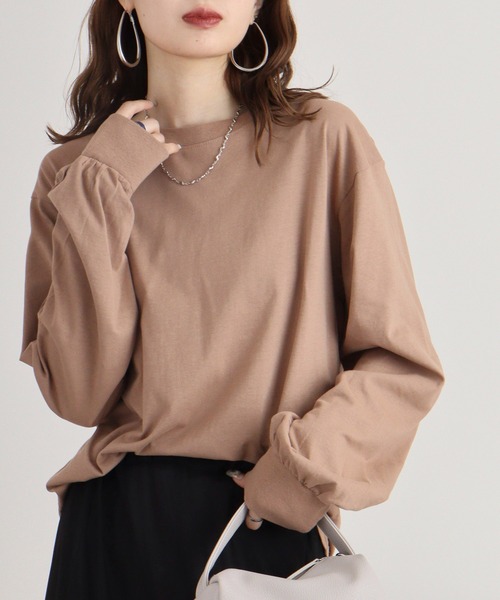 atONE(アットワン)の「atONE プチハイネックロングスリーブプルオーバー 長袖(Tシャツ/カットソー・レディース・ブラック/グレイッシュベージュ/杢グレー/オフホワイト/モカ・M/L/LL/4L/3L)」の4枚目の写真