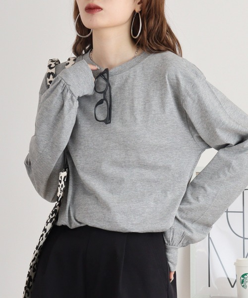atONE(アットワン)の「atONE プチハイネックロングスリーブプルオーバー 長袖(Tシャツ/カットソー・レディース・ブラック/グレイッシュベージュ/杢グレー/オフホワイト/モカ・M/L/LL/4L/3L)」の13枚目の写真