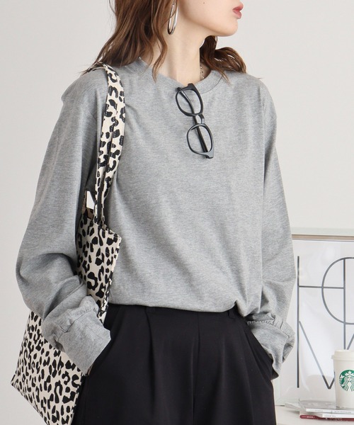 atONE(アットワン)の「atONE プチハイネックロングスリーブプルオーバー 長袖(Tシャツ/カットソー・レディース・ブラック/グレイッシュベージュ/杢グレー/オフホワイト/モカ・M/L/LL/4L/3L)」の14枚目の写真