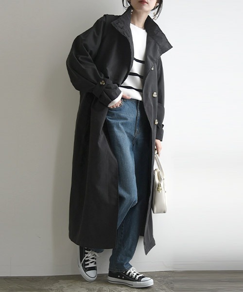 and it_（アンドイット）の「スタンドカラーロングコート（トレンチコート・レディース・ブラック/ベージュ/グレイッシュベージュ・M）」の12枚目の写真