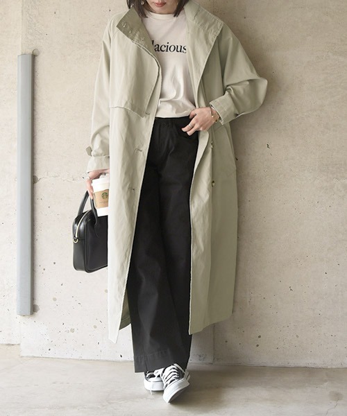 and it_（アンドイット）の「スタンドカラーロングコート（トレンチコート・レディース・ブラック/ベージュ/グレイッシュベージュ・M）」の15枚目の写真