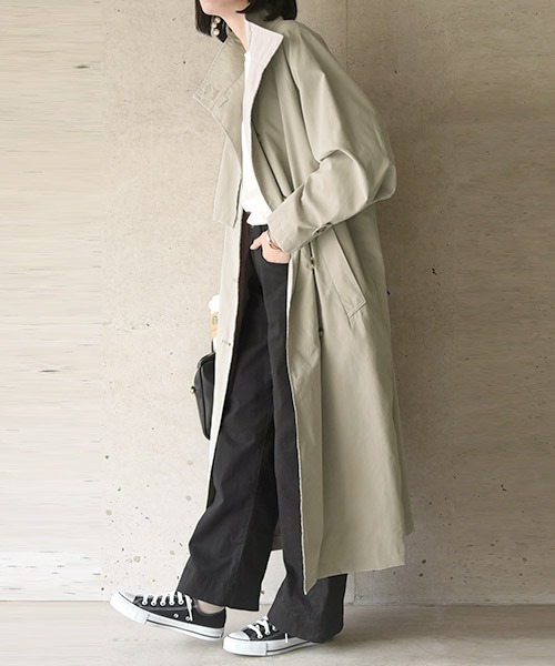 and it_（アンドイット）の「スタンドカラーロングコート（トレンチコート・レディース・ブラック/ベージュ/グレイッシュベージュ・M）」の7枚目の写真
