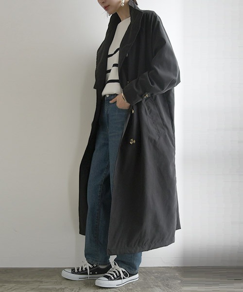 and it_（アンドイット）の「スタンドカラーロングコート（トレンチコート・レディース・ブラック/ベージュ/グレイッシュベージュ・M）」の10枚目の写真