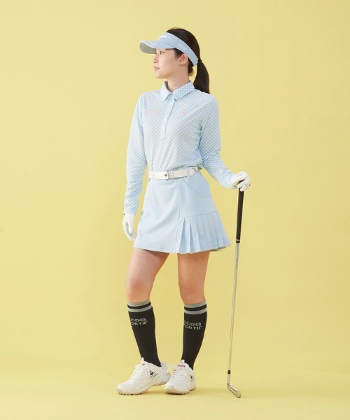 le coq sportif GOLF（ルコックスポルティフゴルフ）の「チェック柄長袖ポロシャツ (吸汗速乾/ストレッチ/UV CUT(UPF50+) ゴルフウエア レディース（ポロシャツ・レディース・ブルー/ピンク/ネイビー・L/XL/M/S）」の13枚目の写真