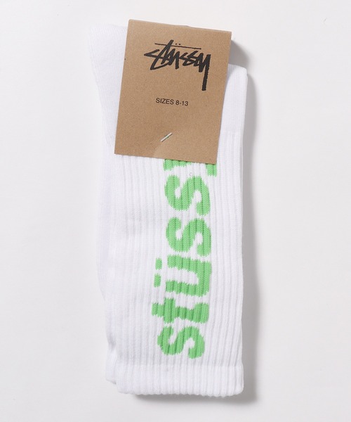 STUSSY（ステューシー）の「STUSSY/ステューシー HELVETICA CREW SOCKS 靴下（ソックス/靴下・メンズ・ホワイト×ブラック/ブラック×イエロー/ホワイト×グリーン/ホワイト×ピンク/ブラウン/ホワイト系/ブルー/ピンク/レッド・ONE SIZE）」の2枚目の写真