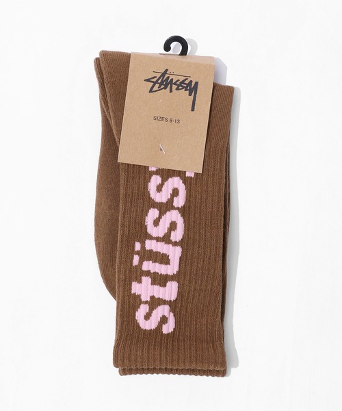 STUSSY（ステューシー）の「STUSSY/ステューシー HELVETICA CREW SOCKS 靴下（ソックス/靴下・メンズ・ホワイト×ブラック/ブラック×イエロー/ホワイト×グリーン/ホワイト×ピンク/ブラウン/ホワイト系/ブルー/ピンク/レッド・ONE SIZE）」の7枚目の写真