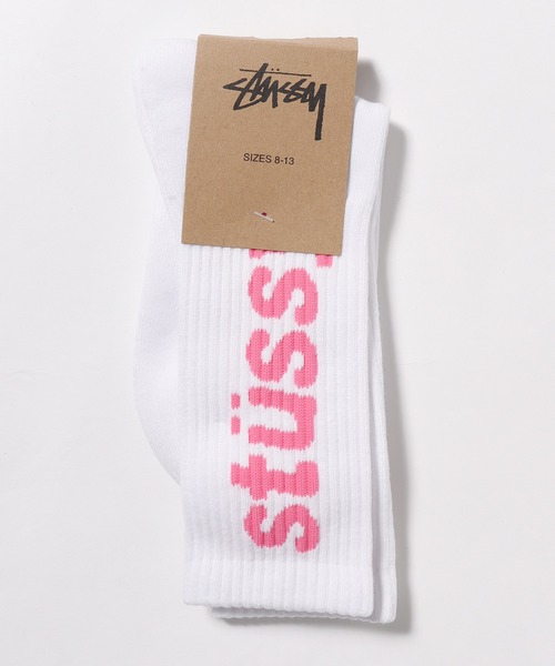 STUSSY（ステューシー）の「STUSSY/ステューシー HELVETICA CREW SOCKS 靴下（ソックス/靴下・メンズ・ホワイト×ブラック/ブラック×イエロー/ホワイト×グリーン/ホワイト×ピンク/ブラウン/ホワイト系/ブルー/ピンク/レッド・ONE SIZE）」の4枚目の写真