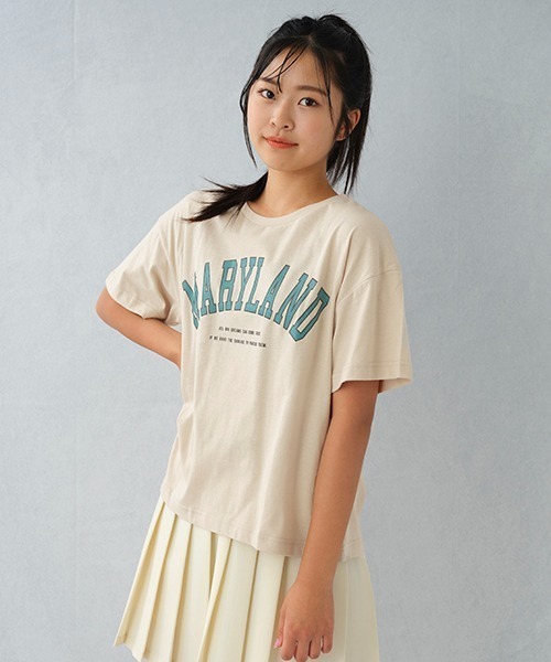LOVETOXIC(ラブトキシック)の「カレッジロゴ990半T(Tシャツ/カットソー・キッズ・グリーン/ベージュ/サックスブルー/オフホワイト/ブラック・M/L/S/SS)」の1枚目の写真