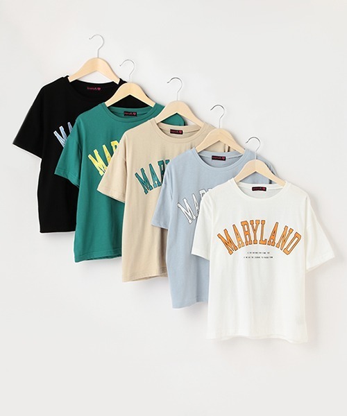LOVETOXIC(ラブトキシック)の「カレッジロゴ990半T(Tシャツ/カットソー・キッズ・グリーン/ベージュ/サックスブルー/オフホワイト/ブラック・M/L/S/SS)」の13枚目の写真