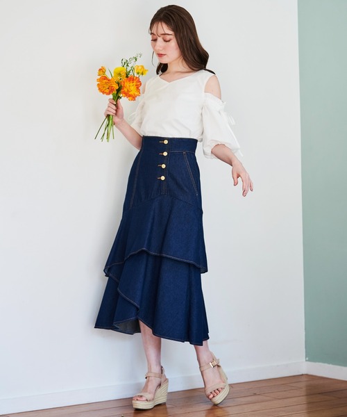 NOELA（ノエラ）の「ティアードデニムスカート（デニムスカート・レディース・インディゴブルー/ブルー/ダークインディゴブルー・S/M）」の5枚目の写真