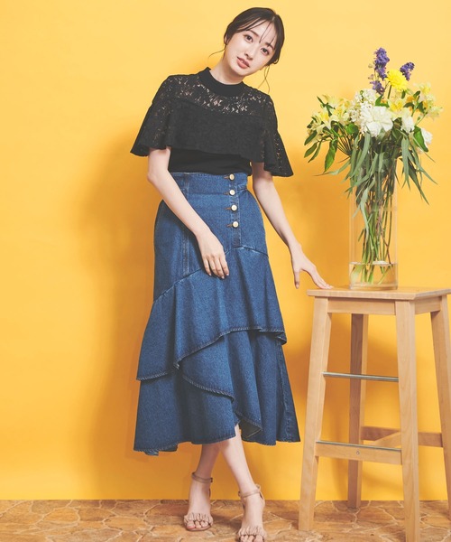 NOELA（ノエラ）の「ティアードデニムスカート（デニムスカート・レディース・インディゴブルー/ブルー/ダークインディゴブルー・S/M）」の6枚目の写真