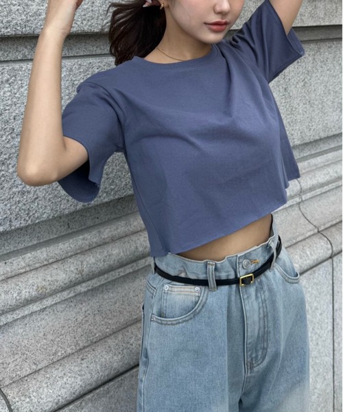 Miniministore(ミニミニストア)の「夏の新作 大人気チビT クロップド 半袖Tシャツ(Tシャツ/カットソー・レディース・チャコール/ブラック/ホワイト・FREE)」の3枚目の写真