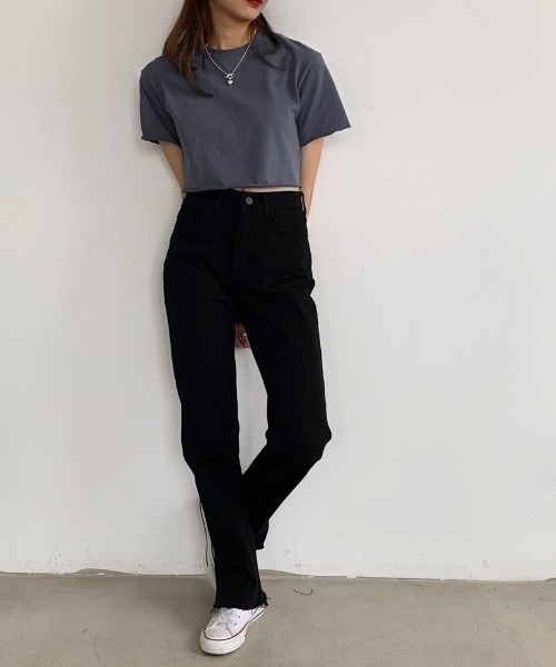 Miniministore(ミニミニストア)の「夏の新作 大人気チビT クロップド 半袖Tシャツ(Tシャツ/カットソー・レディース・チャコール/ブラック/ホワイト・FREE)」の15枚目の写真