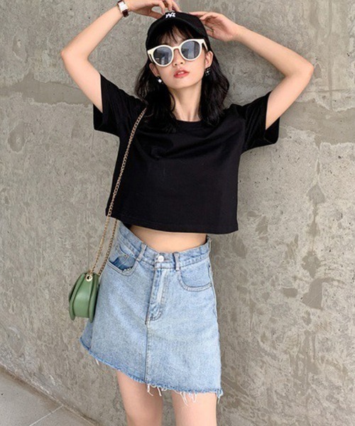 Miniministore(ミニミニストア)の「夏の新作 大人気チビT クロップド 半袖Tシャツ(Tシャツ/カットソー・レディース・チャコール/ブラック/ホワイト・FREE)」の12枚目の写真