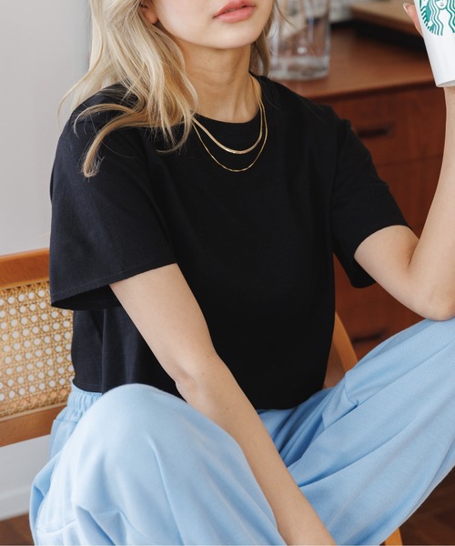 Miniministore(ミニミニストア)の「夏の新作 大人気チビT クロップド 半袖Tシャツ(Tシャツ/カットソー・レディース・チャコール/ブラック/ホワイト・FREE)」の4枚目の写真