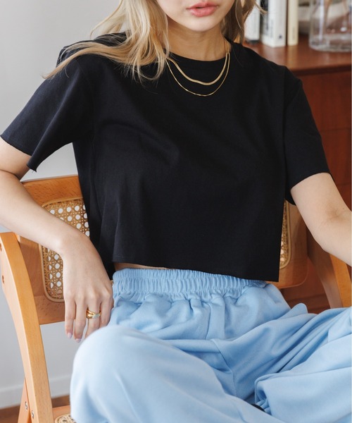 Miniministore(ミニミニストア)の「夏の新作 大人気チビT クロップド 半袖Tシャツ(Tシャツ/カットソー・レディース・チャコール/ブラック/ホワイト・FREE)」の5枚目の写真