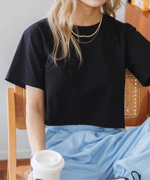 Miniministore(ミニミニストア)の「夏の新作 大人気チビT クロップド 半袖Tシャツ(Tシャツ/カットソー・レディース・チャコール/ブラック/ホワイト・FREE)」の6枚目の写真