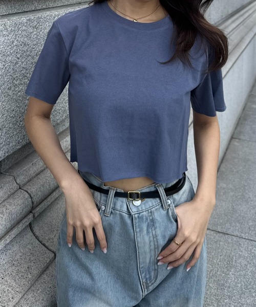Miniministore(ミニミニストア)の「夏の新作 大人気チビT クロップド 半袖Tシャツ(Tシャツ/カットソー・レディース・チャコール/ブラック/ホワイト・FREE)」の22枚目の写真