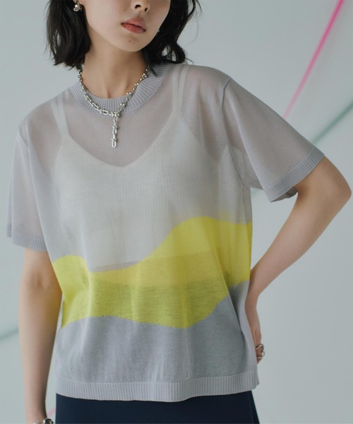 miette(ミエット)の「配色ニュアンスラインシアートップス(ニット/セーター・レディース・ブラック/ライトグレー/オフホワイト・FREE)」の3枚目の写真