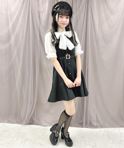 ROJITA（ロジータ）の「ベルト付きペプラムフレア半袖ワンピース（ワンピース・レディース・ピンク/ベージュ/ブラック・FREE）」の7枚目の写真