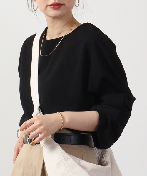 ＆soiree（アンドソワレ）の「&soiree シンプルトップス 長袖（Tシャツ/カットソー・レディース・ブラック/ベージュ・F）」の4枚目の写真