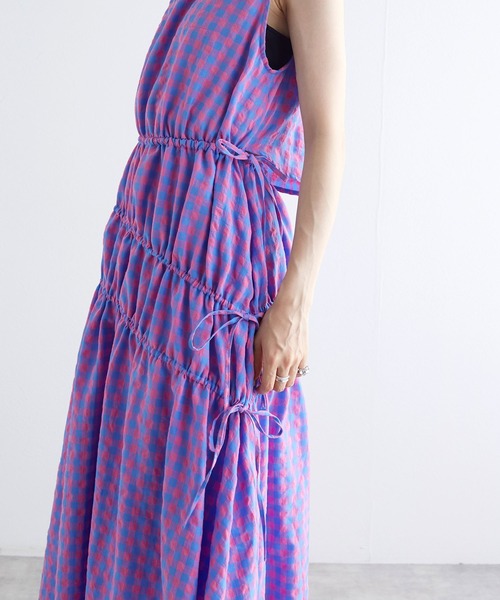 w closet（ダブルクローゼット）の「ノースリーブチェックワンピース