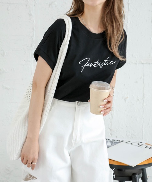 SUGAR BISKET（シュガービスケット）の「シンプル刺繍ロゴＴ（Tシャツ/カットソー・レディース・ミント/ブラック/ライトグレー/ホワイト・フリー）」の1枚目の写真